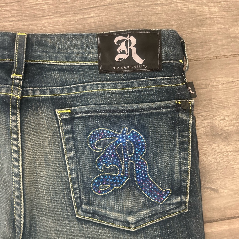 Y2K Bling Bundle: R&R Rhinestone Flare Jeans + NWT Hollister Blouse - Picture 8 of 9